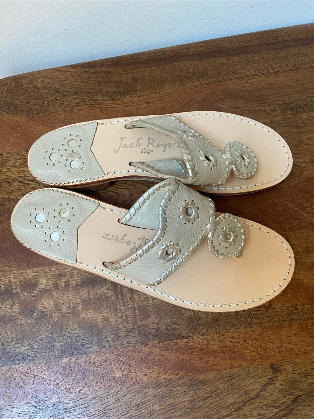 Jack Rogers Women's Hamptons Sandal Beige and Gold